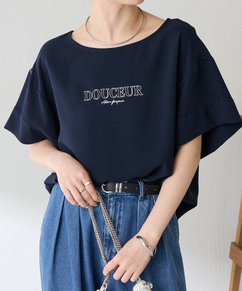 tシャツ 袖アレンジジョーゼットロゴT レディースの画像