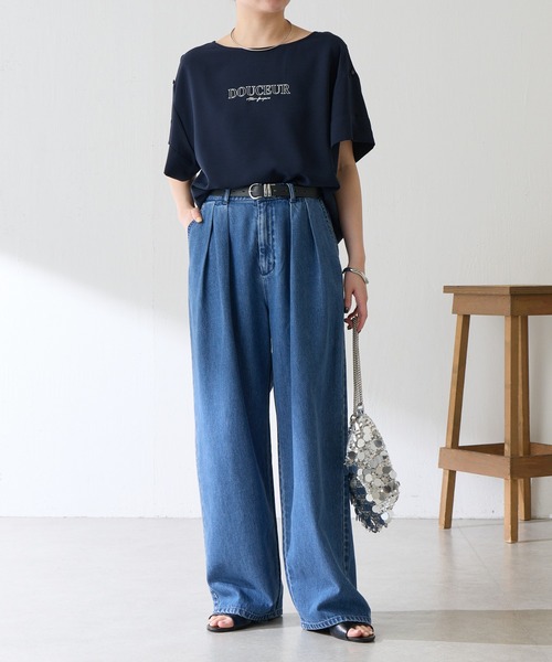 tシャツ 袖アレンジジョーゼットロゴT レディースの画像