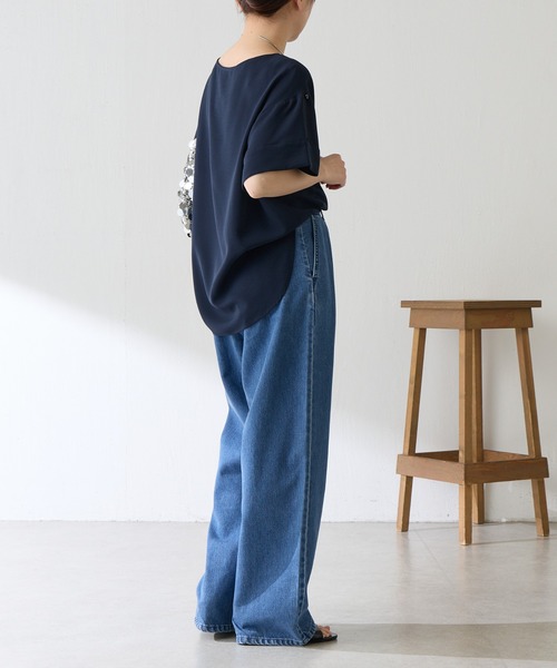 tシャツ 袖アレンジジョーゼットロゴT レディースの画像
