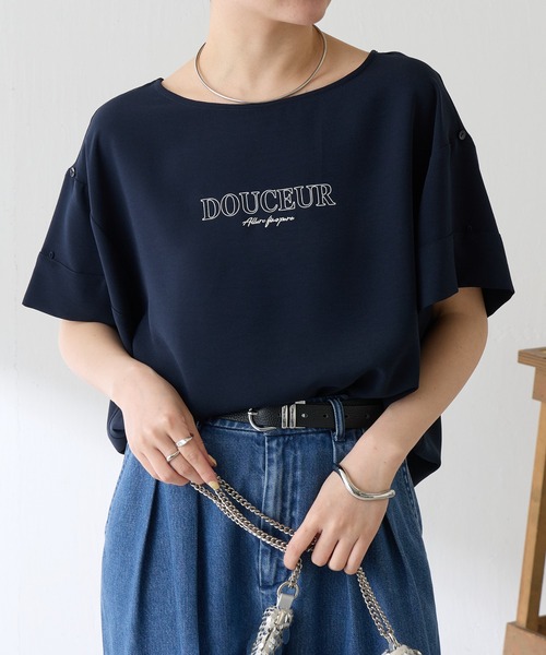 tシャツ 袖アレンジジョーゼットロゴT レディースの画像