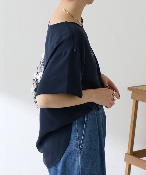 tシャツ 袖アレンジジョーゼットロゴT レディースの画像