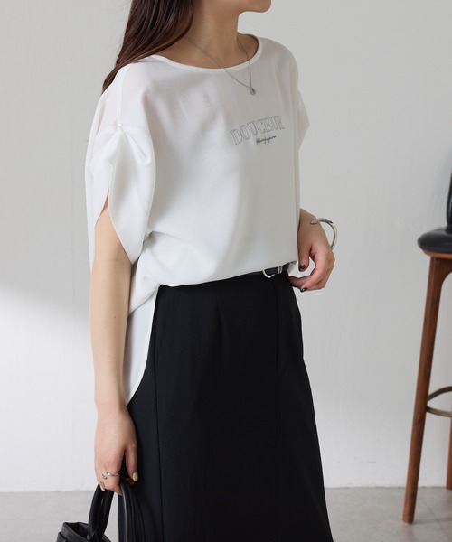 tシャツ 袖アレンジジョーゼットロゴT レディースの画像