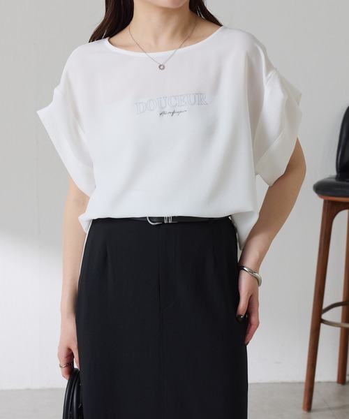 tシャツ 袖アレンジジョーゼットロゴT レディースの画像