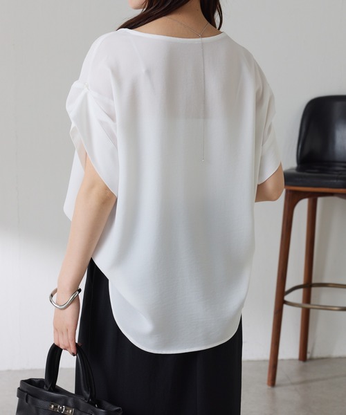 tシャツ 袖アレンジジョーゼットロゴT レディースの画像