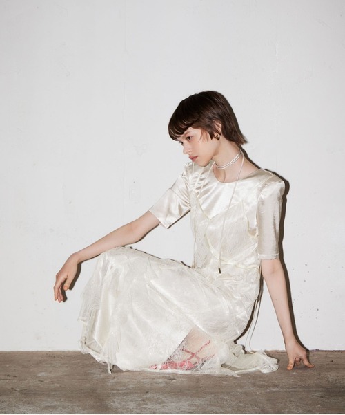 パーティードレス ドレス スパークルレースサテンドレス / sparkle lace satin dressの画像