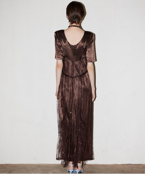 パーティードレス ドレス スパークルレースサテンドレス / sparkle lace satin dressの画像