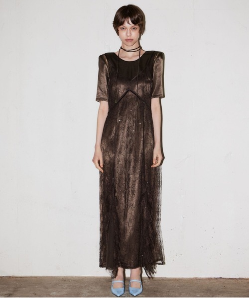 パーティードレス ドレス スパークルレースサテンドレス / sparkle lace satin dressの画像