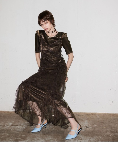 パーティードレス ドレス スパークルレースサテンドレス / sparkle lace satin dressの画像