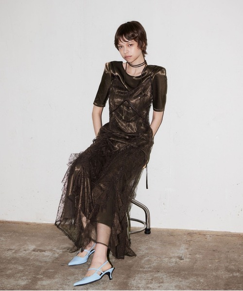 パーティードレス ドレス スパークルレースサテンドレス / sparkle lace satin dressの画像