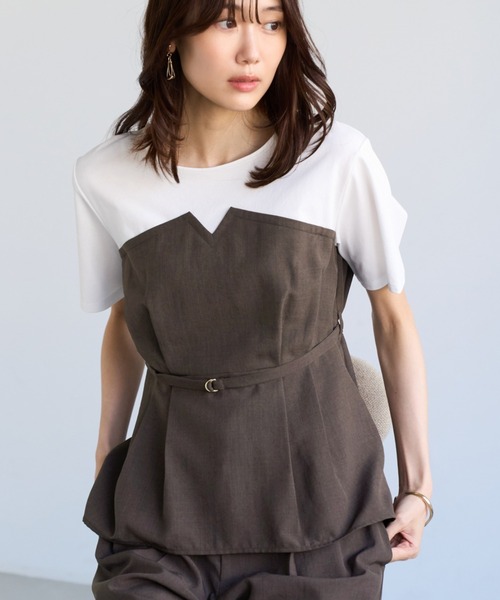 tシャツ 「ちゃんと+かわいい保証」エアリーリネンライク ドッキングカットトップス/UVケア レディースの画像