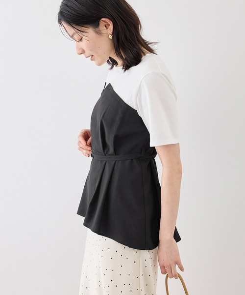tシャツ 「ちゃんと+かわいい保証」エアリーリネンライク ドッキングカットトップス/UVケア レディースの画像