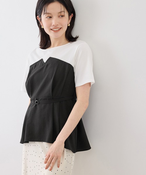 tシャツ 「ちゃんと+かわいい保証」エアリーリネンライク ドッキングカットトップス/UVケア レディースの画像