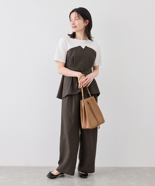 tシャツ 「ちゃんと+かわいい保証」エアリーリネンライク ドッキングカットトップス/UVケア レディースの画像