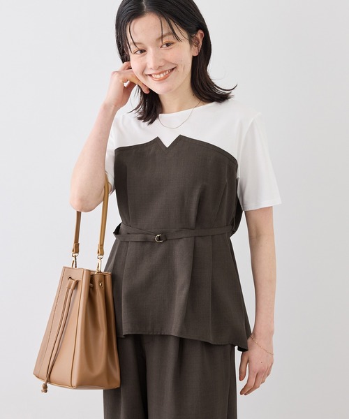 tシャツ 「ちゃんと+かわいい保証」エアリーリネンライク ドッキングカットトップス/UVケア レディースの画像