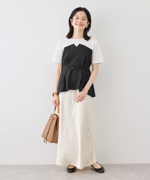 tシャツ 「ちゃんと+かわいい保証」エアリーリネンライク ドッキングカットトップス/UVケア レディースの画像