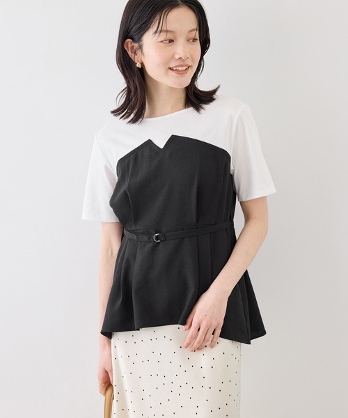tシャツ 「ちゃんと+かわいい保証」エアリーリネンライク ドッキングカットトップス/UVケア レディースの画像