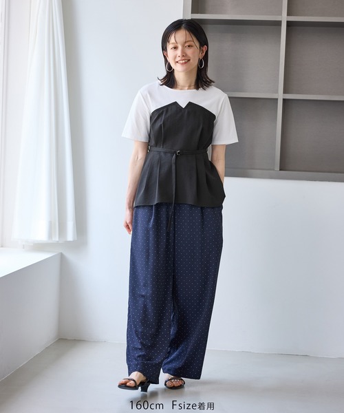 tシャツ 「ちゃんと+かわいい保証」エアリーリネンライク ドッキングカットトップス/UVケア レディースの画像