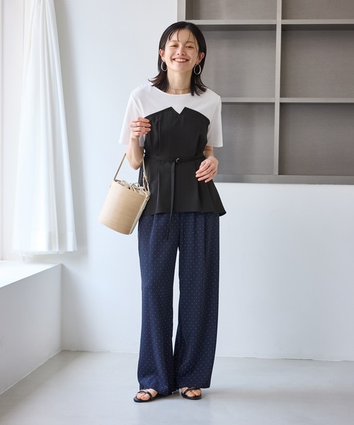 tシャツ 「ちゃんと+かわいい保証」エアリーリネンライク ドッキングカットトップス/UVケア レディースの画像
