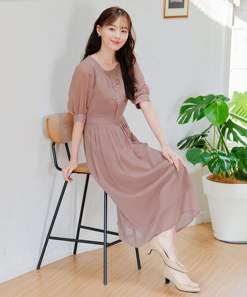 「Tiaclasse」 7分袖ワンピース M ネイビー レディース_画像8