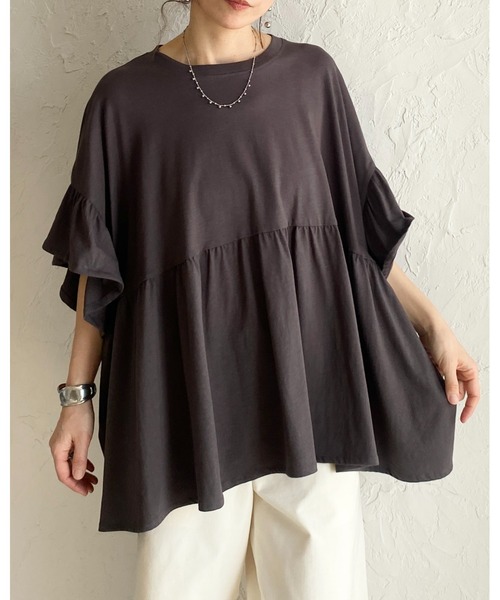 She's Closet tシャツ 半袖 接触冷感 綿100% 半袖 フリル袖 切り替え