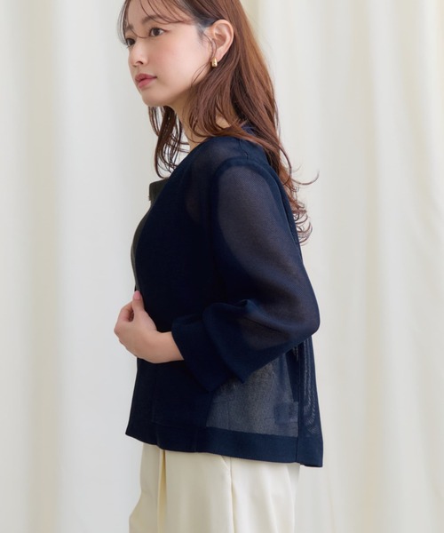 ジャケット ノーカラージャケット ノーカラーメッシュジャケット 「低身長・小柄女性」 レディースの画像