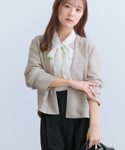 ジャケット ノーカラージャケット ノーカラーメッシュジャケット 「低身長・小柄女性」 レディースの画像