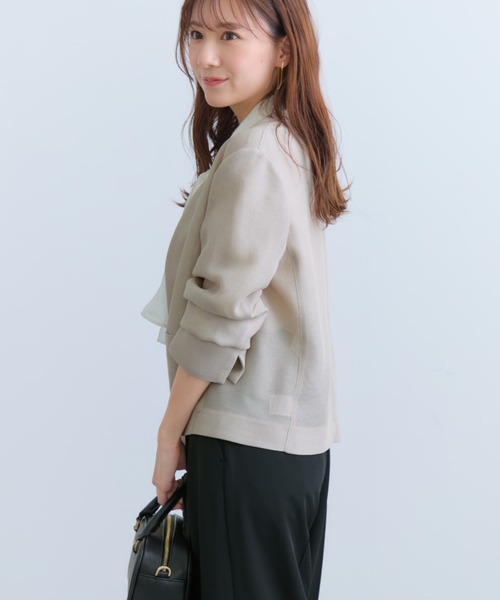ジャケット ノーカラージャケット ノーカラーメッシュジャケット 「低身長・小柄女性」 レディースの画像