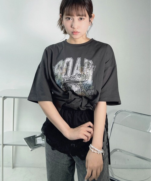 AS KNOW AS（アズノゥアズ） tシャツ 半袖 キラキラビジュー付き