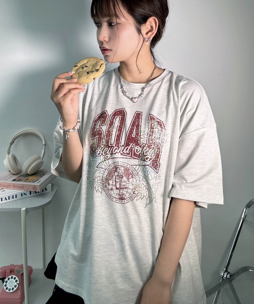 AS KNOW AS（アズノゥアズ） tシャツ 半袖 キラキラビジュー付き