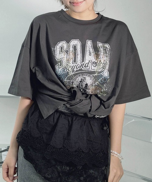 AS KNOW AS（アズノゥアズ） tシャツ 半袖 キラキラビジュー付き