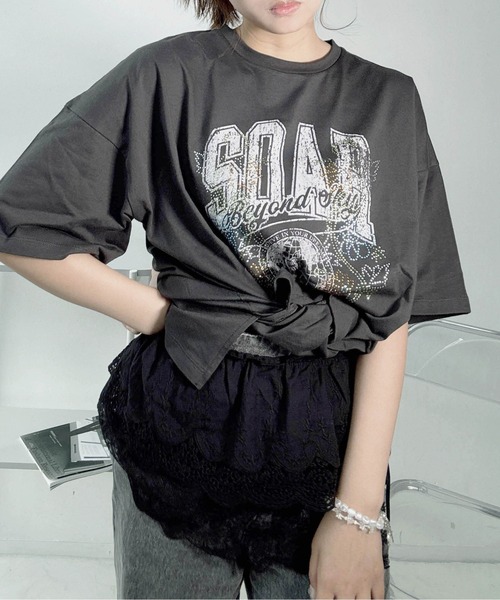 AS KNOW AS（アズノゥアズ） tシャツ 半袖 キラキラビジュー付き