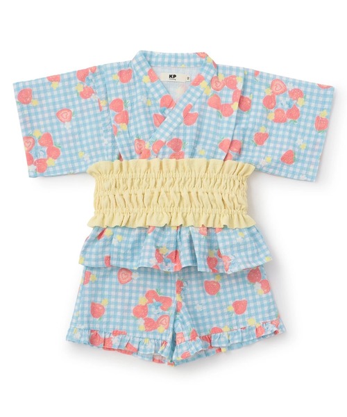 浴衣 いちご柄 甚平・帯付き キッズ 子供 女の子の画像