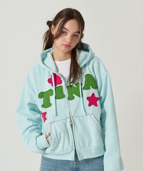 tina jojun アップリケ ジップアップ パーカー TINA：JOJUN（ティーナジョジュン） ジップアップパーカー M ライト