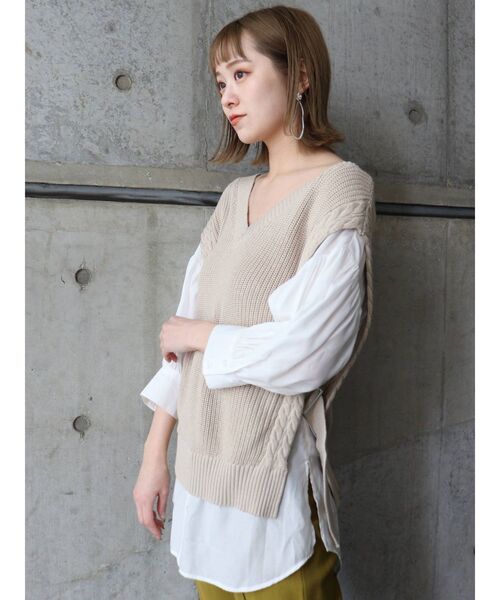 MURUA ドッキングニットシャツ ムルーア MURUA MURUA シアードッキングニット（ブルー