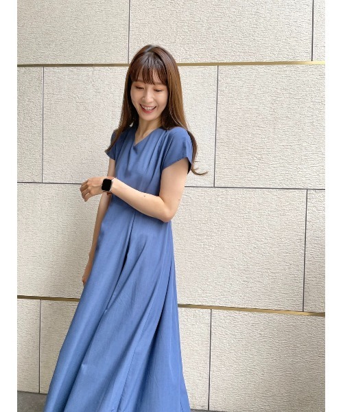 【新品】自由区★半袖ワンピース★ネイビー★XS Pierrot（ピエロ） ワンピース 半袖 フレンチフレアワンピース