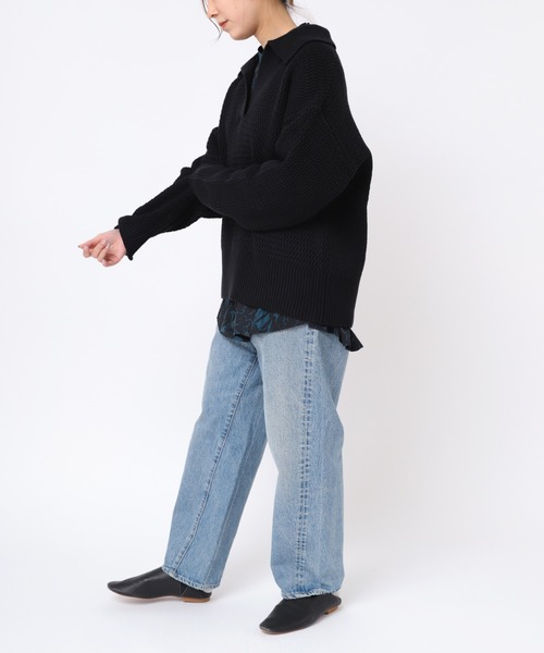 美品✨L'EQUIPE コットン シルク 襟付き　ニット　ブラック SHOO・LA・RUE（シューラルー） ニット セーター 「S-LL」襟付きでこ