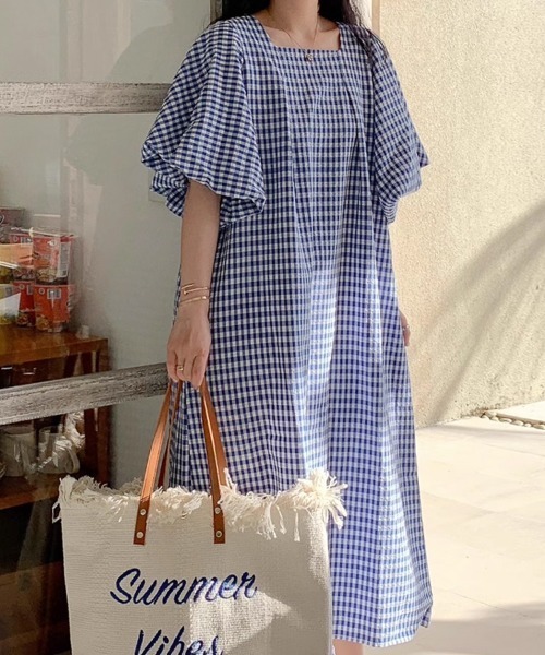 ワンピース パフスリーブギンガムワンピース : ZOZOTOWN Yahoo!店