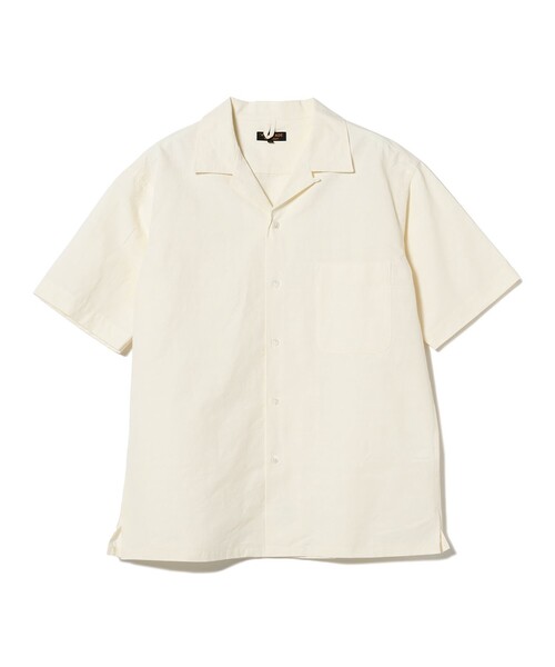 BEAMS+ コットンリネンオープンカラーショートスリーブシャツ ホワイト M BEAMS MEN｜リネンコットン オープンカラー ショートスリーブ