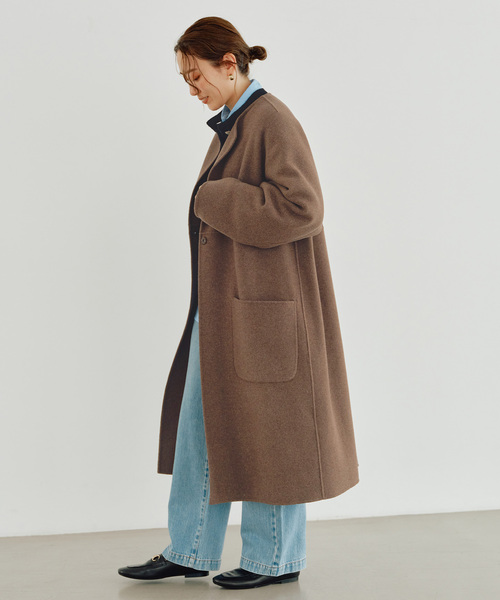 【美品】IÉNAイエナ ブラウン チェック ロングコート ノーカラー サイズ36 IENA（イエナ） ノーカラーコート 36 ブラウン レディース : ZOZOTOWN