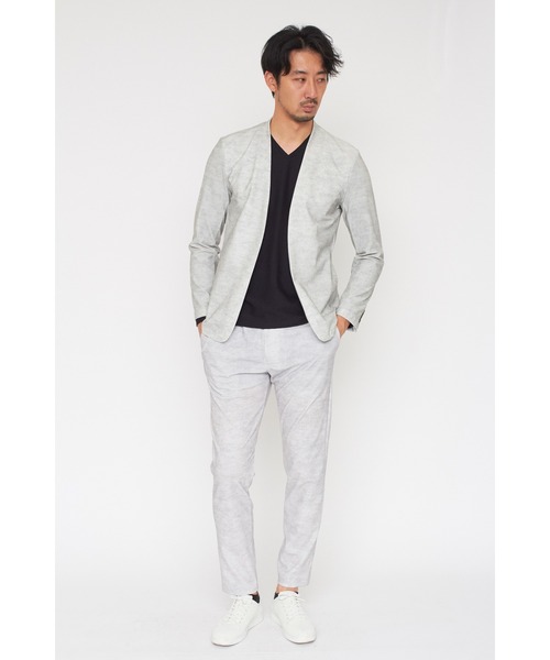 HIGH STREET∴トリコットメッシュメランジノーカラージャケット セール】HIGH STREET∴トリコットメッシュメランジノーカラー