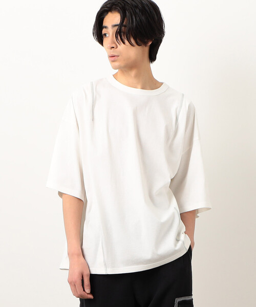 Purple&Yellow tシャツ カラーステッチダーツバルーン半袖T