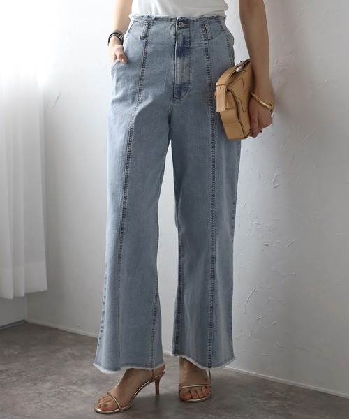 デニムパンツ カットオフ ワイドパンツ シンプル お洒落 全2色 カットオフワイドデニムパンツ・全2色 | レディースファッション