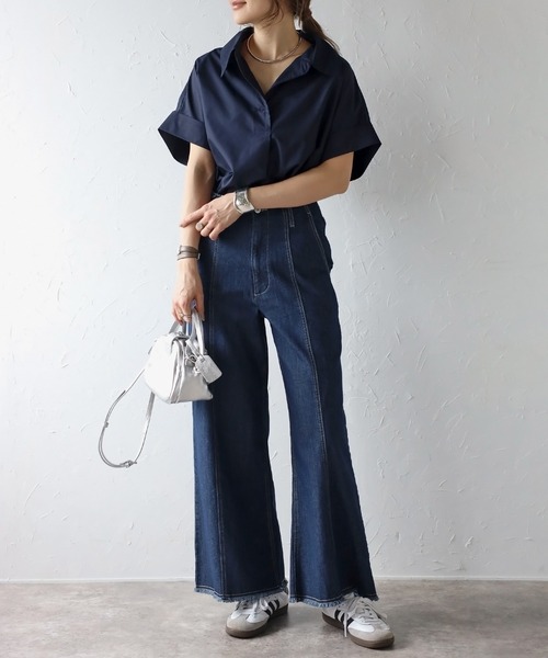 LJB-2201-003 デニム パンツ フロントスリット カットオフ セン 7color ／ 3size 】カットアウトサイドスリットロングデニム