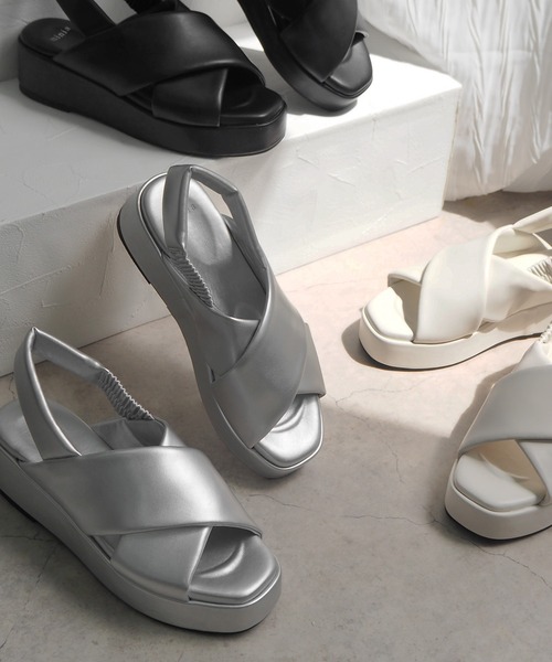 minia（ミニア） サンダル 厚底クロスパフサンダル レディース