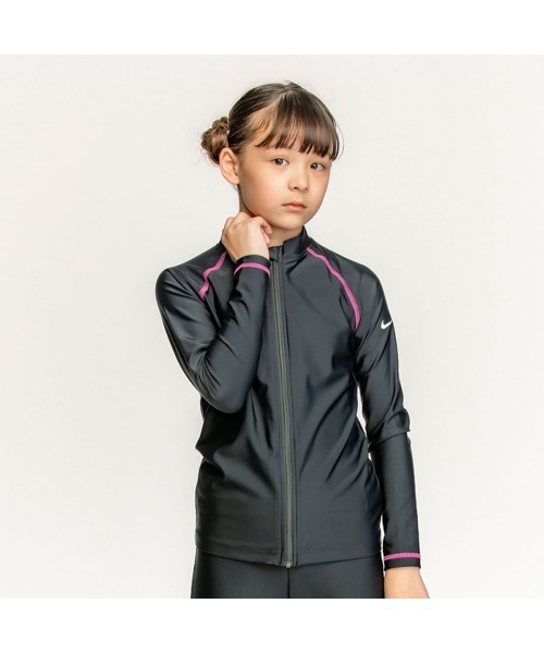 【新品】Nike スポーツ用水着 XL ピンク/ブラック NIKE 水着 ナイキ SS24 GIRLS ロングスリーブ F/Z UV ハイドロ