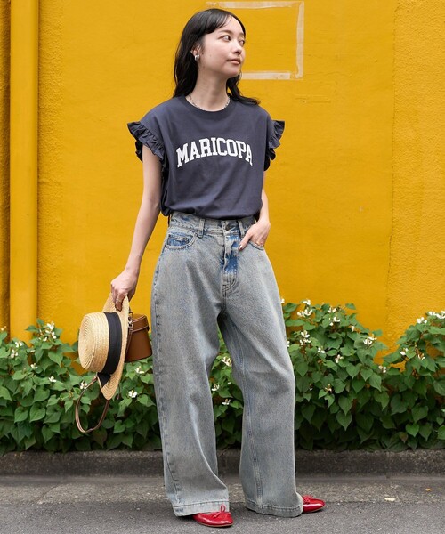 tシャツ 袖フリルノースリーブカットソー レディース FREAK'S STORE tシャツ 袖フリル ノースリーブTシャツ