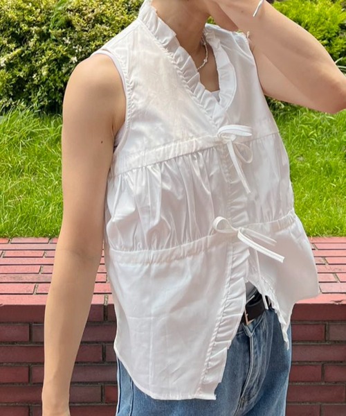 ブラウス シャツ フリルギャザートップス 夏服 レディース rienda ブラウス シャツ フリルギャザートップス 夏服