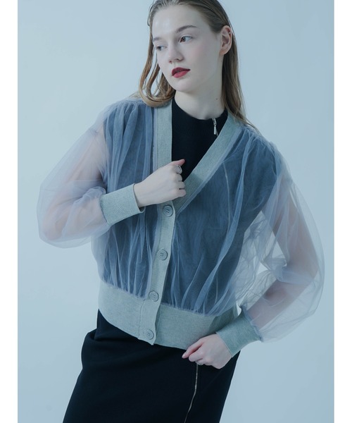 カーディガン TULLE DOCKING CARDIGAN レディース