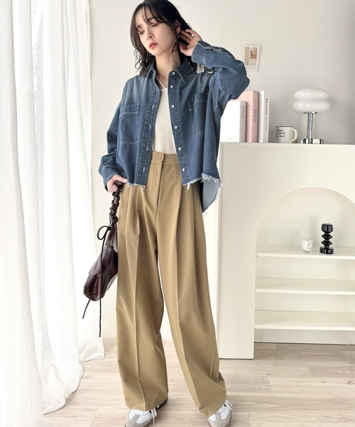 【18AW】定番環縫いロングブラウス ウールサテンシャツワンピース】｜1er Arrondissement（プルミエ