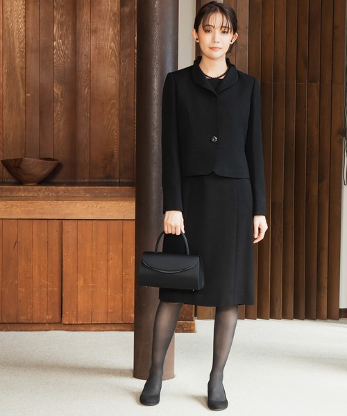 セレモニースーツ セットアップ 「喪服・礼服」フリルカラージャケット＆ワンピース ブラックフォーマルセット レディースの画像